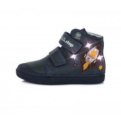D.D. step chlapčenská detská celokožená obuv blikajúca A049-199BM Royal Blue